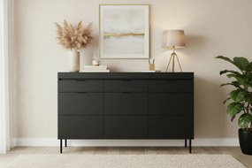 Sentia komód 157 cm, háromajtós három fiókkal - fekete / fekete
