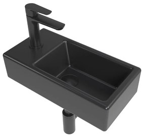 Bathroom set with left basin Brevis 40,5 cm, faucet, siphon, waste and valves in black KSETBRE2LBKM