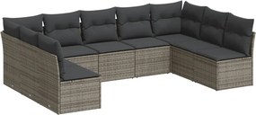vidaXL 9 részes szürke polyrattan kerti ülőgarnitúra párnákkal