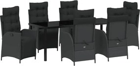 vidaXL Kert étkező szett párnával 7 pcs Fekete polirattan