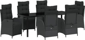 vidaXL Kert étkező szett párnával 7 pcs Fekete polirattan