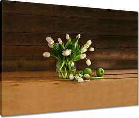 Vászonkép 80x60 Fehér tulipánok vázában