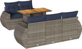 vidaXL 6 részes szürke polyrattan kerti ülőgarnitúra párnákkal
