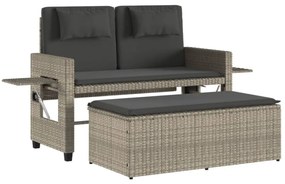 világosszürke polyrattan dönthető kerti pad párnával