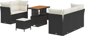 vidaXL Kerti Kanapé Szett 8 pcs Fekete polirattan