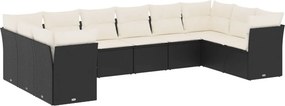 vidaXL 10 részes fekete polyrattan kerti ülőgarnitúra párnákkal