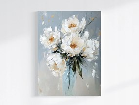 Vászonkép Canvas Olaj Impasto Virágok Fehér Bazsarózsa Csokor 60x80