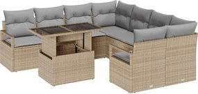 vidaXL Kerti Kanapé Szett párnával tárolóval 9 pcs Bézs Poli rattan