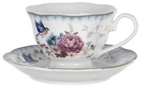 Porcelán csésze - 220ml - rózsás-madaras