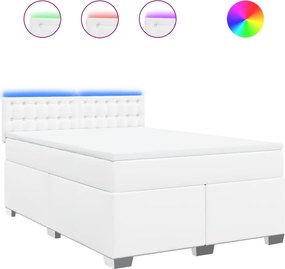 vidaXL fehér műbőr rugós ágy matraccal 140x190 cm