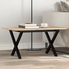 Tömör fenyőfa és acél dohányzóasztal X-vázzal 80x50x40 cm