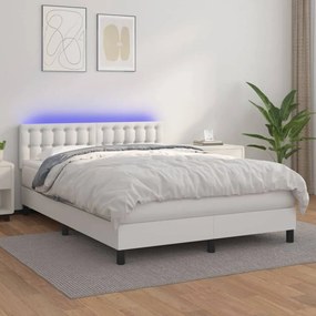 Fehér műbőr rugós ágy matraccal és LED-del 140x200 cm