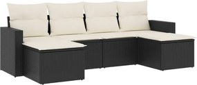 vidaXL 6 részes fekete polyrattan kerti ülőgarnitúra párnákkal
