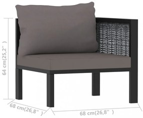 antracitszürke polyrattan sarokkanapé-elem bal oldali karfával