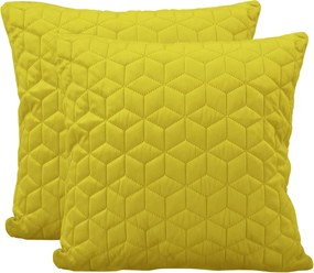 Párnahuzat sárga bársony steppelt cipzáras 45x45 cm 2 db