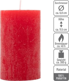 Rusztikus gyertya készlet 11,5 cm Ø 6,8 cm 6 db piros