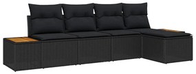 Kerti Kanapé Szett 5 pcs Fekete 184 x 62 x 85 cm Poli rattan