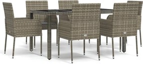 vidaXL 7 részes szürke polyrattan kerti étkezőgarnitúra párnával