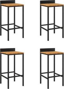 vidaXL 4 db fekete polyrattan és tömör akácfa bárszék