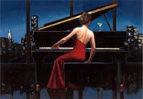 Fotótapéta Nő pirosban és jazz éjszakai város 208x146 +ragasztó