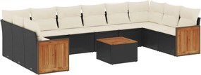 vidaXL 11 részes fekete polyrattan kerti ülőgarnitúra párnákkal