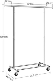 Ruhaállvány gurulós 90kg teherbírású, ezüst