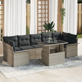 8 darabos kerti kanapé szett párnákkal, világosszürke poly rattan