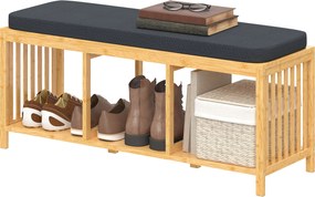 HOMCOM bambusz cipőpad párnázott ülőkével és nyitott polccal – 102 x 33 x 45 cm | Aosom