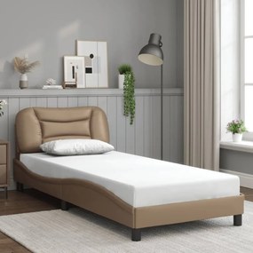 cappuccino színű műbőr ágykeret LED-világítással 80 x 200 cm