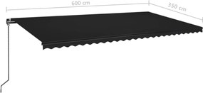 Antracitszürke kézzel kihúzható napellenző 600 x 350 cm