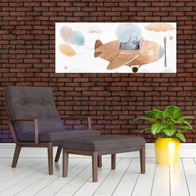 Kép - Akvarell elefánt egy repülőgépen (120x50 cm)