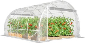 Outsunny 3×4×2 m alagút üvegház 2 feltekerhető ajtóval — acélváz, UV-álló PE takaró, 4 átlós merevítő, átlátszó | Aosom