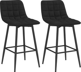 HOMCOM 2 darabos Nordikus Stílusú Magas Bárszék Kárpitozással és Lábpihentővel, Bársonyhatású Anyaggal és Fém Vázzal, 45x47x84 cm, Fekete | Aosom