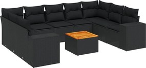vidaXL 10 részes fekete polyrattan kerti ülőgarnitúra párnákkal