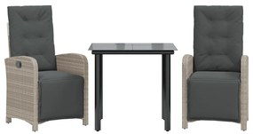 vidaXL 3 részes világosszürke polyrattan bisztrógarnitúra párnákkal