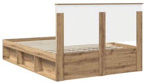 vidaXL Ágykeret fejtámlával Művészi tölgy 140 x 200 cm Tömör fenyőfa