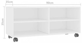fehér szerelt fa TV-szekrény görgőkkel 90 x 35 x 35 cm
