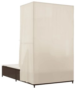 barna polyrattan dupla napozóágy tetővel és függönyökkel