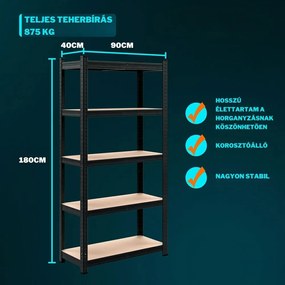 HEAVY nagy teherbírású polc, max 875kg, 90x40x180cm, fekete Jurhan