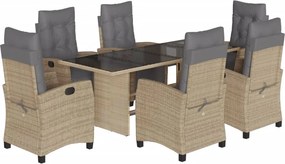 vidaXL 7 részes vegyes bézs polyrattan kerti étkezőgarnitúra párnákkal