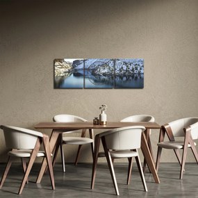 Kép - téli táj tóval (órával) (90x30 cm)