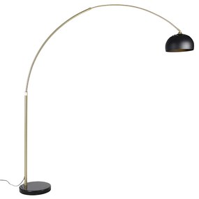 Modern íves állólámpa sárgarézzel, márvány talppal és fekete búrával 32,5 cm - XXL