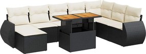 vidaXL 9 részes fekete polyrattan kerti ülőgarnitúra párnákkal