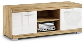 Mazzoni SIMPLE D2 TV-állvány Arany Tölgy/Fehér Fényes - TV-ÁLLVÁNY KOMÓD NAPPALIBA FÉNYES