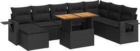 vidaXL 9 részes fekete polyrattan kerti ülőgarnitúra párnákkal