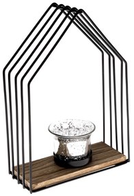 Fém gyertyatartó Celestial house fekete, 15 x 22 x6,5 cm