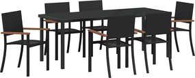 vidaXL Kert étkező szett 7 pcs Fekete Porszórt acél