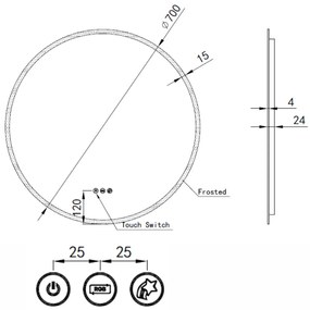 Kerek LED tükör Ø70cm Welland Alpha | Fehér és színes háttérvilágítás - RGB funkciók