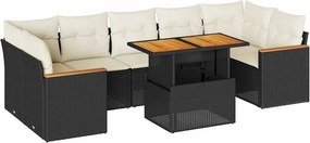 vidaXL 8 részes fekete polyrattan akácfa kerti ülőgarnitúra párnákkal
