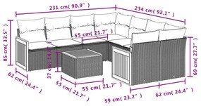 9 részes fekete polyrattan kerti ülőgarnitúra párnákkal